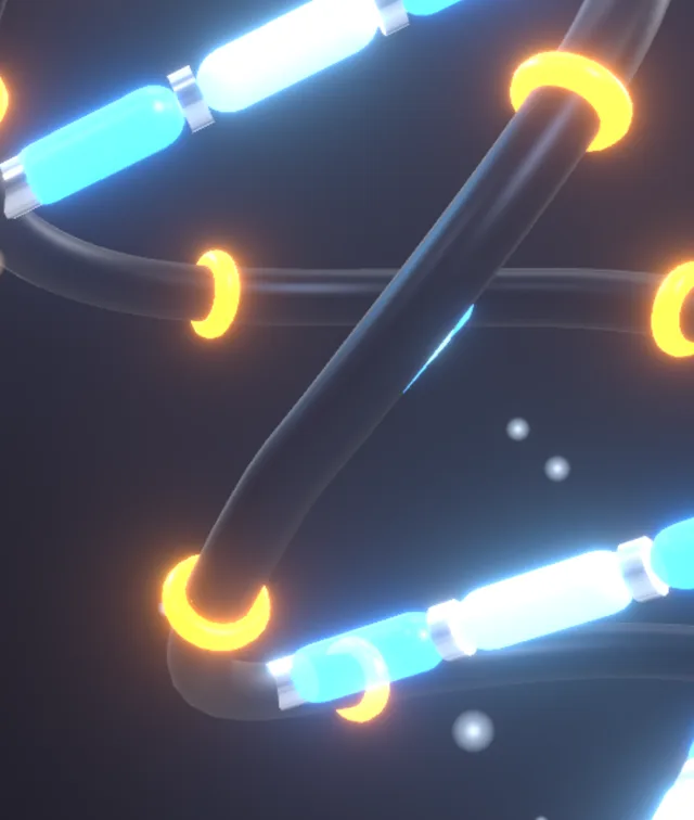 A metallic black and gold 3D DNA double helix on a dark starfield, the Vyron Johnson hero mark